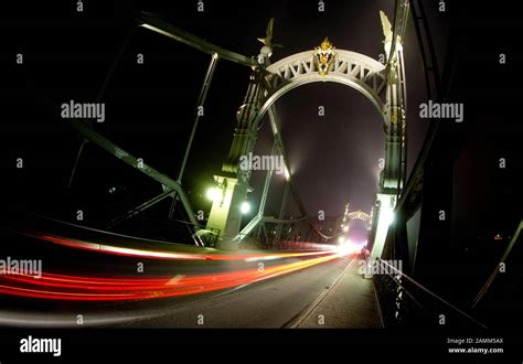 Nightly view of the Salzach bridge in Laufen an der Salzach, opened in ...