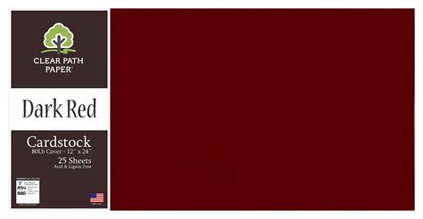 Dark Red Cardstock Aif4 12 X 24 Inch 80lb Cover 25 Sheets Clear