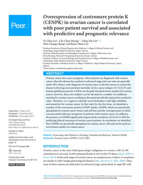 Pdf Overexpression Of Centromere Protein K Cenpk In Ovarian Cancer