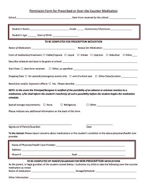 Fillable Online Permission Form For Prescribed Or OvertheCounter