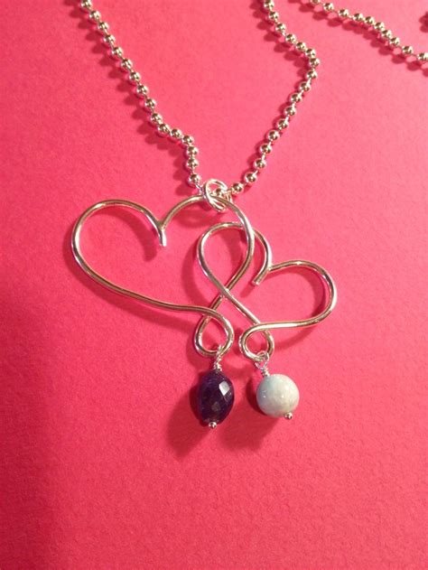 Double Heart With Birthstone Dangle Love Mine Jewelry Pendant Necklace