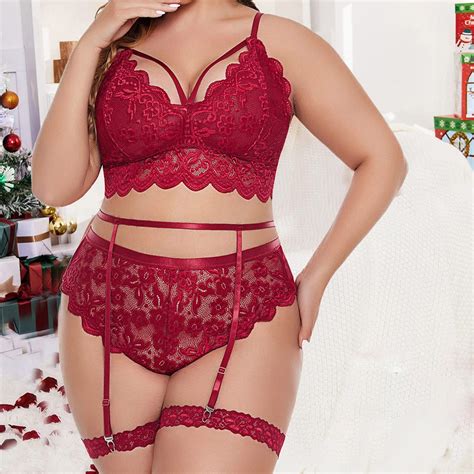 POTETI Sex Lingerie For Women Red Plus Size Lace Sleepwear See Through