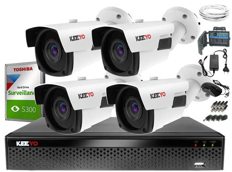 Keeyo Zestaw monitoringu 4 x Kamera zewnętrzna IR 60m H265 Zoom 1TB