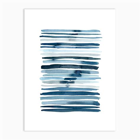 Watercolor Blue Stripes Art Print by Luna Art - Fy