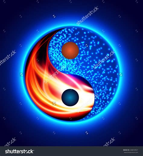 Yin Yang Symbol Red Fire Blue Stock Vector Royalty Free 248818927