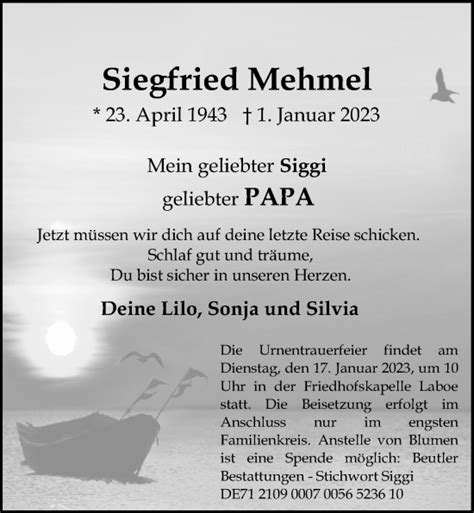 Traueranzeigen Von Siegfried Mehmel Trauer Anzeigen De