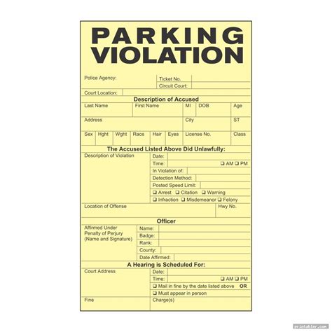 Printable Parking Violation