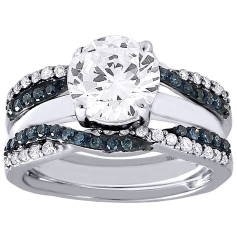 Blue Diamond Solitaire Engagement Ring Enhancer Wrap 10k White Gold 0