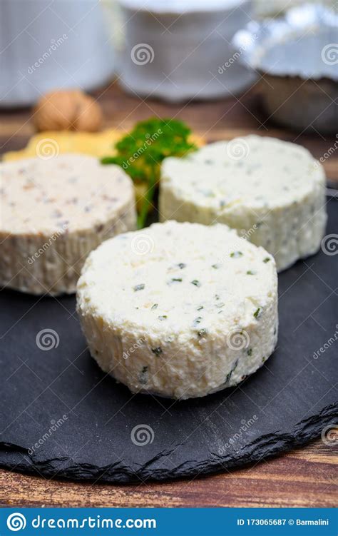 Spread Cream Cheese With Herbs Garlic Chives And Spices Close Up