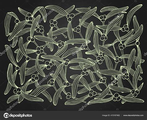 Hand Drawn Mistletoe Leaves Pattern Vector Romantic Christmas ...