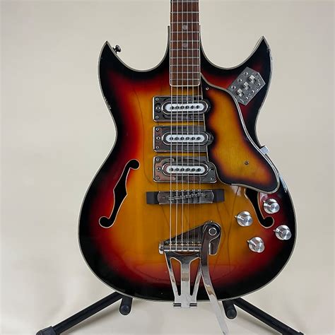 Fiama Teisco Barney Kessel 1960’s Sunburst Mij Hollow Body Reverb