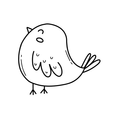 Cute Bird In Doodle Style Vector Illustration Isolated Bird On A