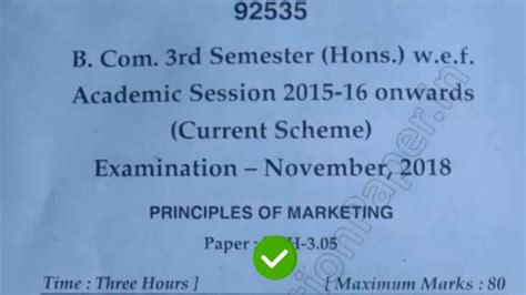 2018 BCom Hons 3rd Sem Principle Of Marketing Question Paper