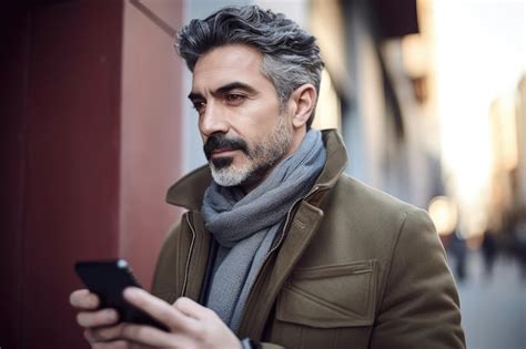 Foto de un hombre guapo mirando su teléfono celular mientras está