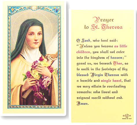 St. Therese Prayer Laminated Holy Card - St. Jude Shop, Inc.