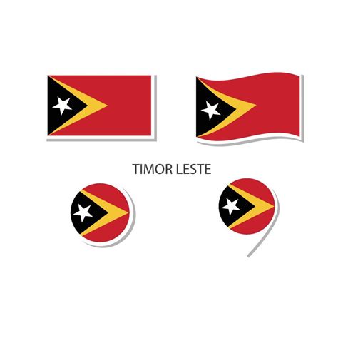 Timor Leste Flag Logo Icon Set Rectangle Flat Icons Circular Shape