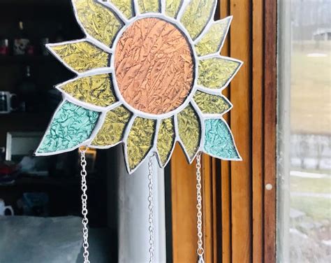 Sunflower Windchime Sun Catcher Van Gogh Stained Glass Wind Chime Suncatcher Etsy