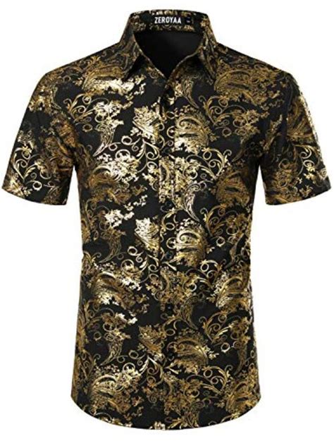 Buy Zeroyaa Mens Luxury Paisley Shiny Printed Slim Fit Short Sleeve