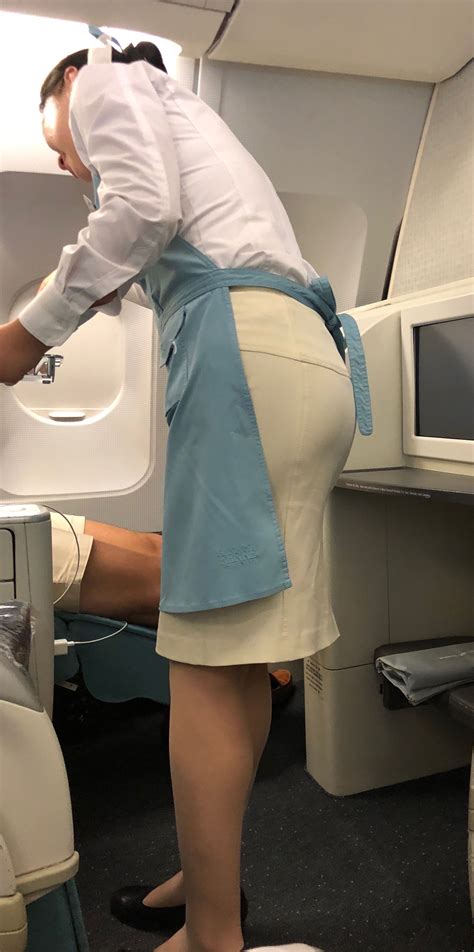 Korean Air Cabin Crew Working Woman Flight Attendant Denim Skirt