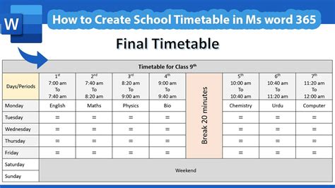 How To Create School Timetable For Any Class In Word 365 How To