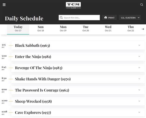 TCM Schedule Page NitrateVille