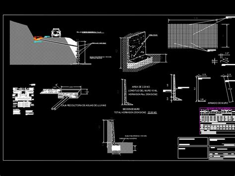 Muro De Contencion Y Cuneta Para Desvio De Agua En Dwg Mb