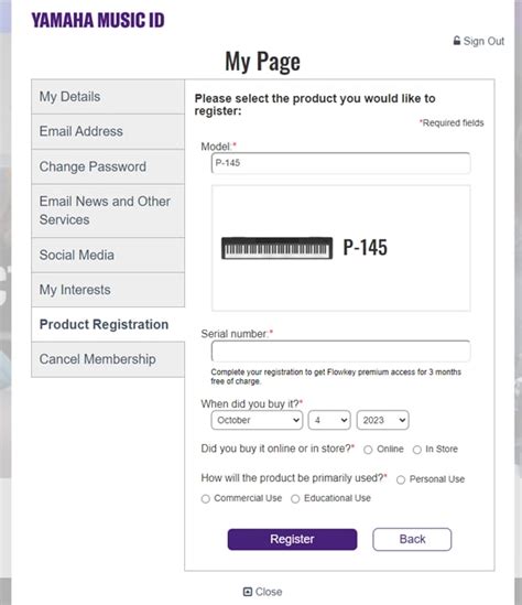 How to register your product on Yamaha My Page