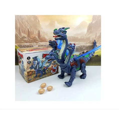 Brinquedo infantil Dinossauro Dragão 4 Cabeças Anda Emite Som Luzes