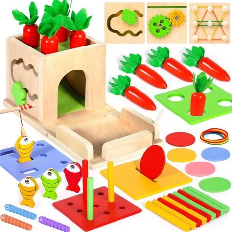 Jouet Montessori en Bois Enfant 8 en 1 Jouets Motricité Fine