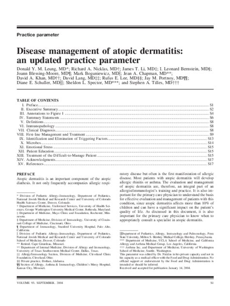 Pdf Disease Management Of Atopic Dermatitis An Updated Practice Parameter Joint Task Force