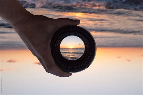 Camera Lens Pov Sunset Sun Sea Beach Nature Landscape By Stocksy