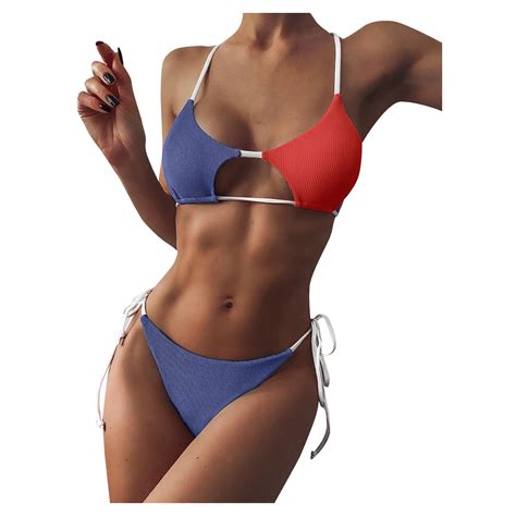 Womens Swimsuits Swimsuit Striped High Waist Two Bikini Set Push Piece