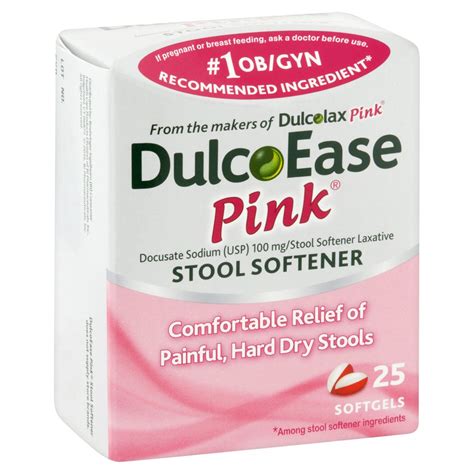 Dulcoease Pink Stool Softener Laxative 100 Mg 25 Softgels