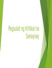 Kritikal Na Sanaysay Pptx Pagsulat Ng Kritikal Na Sanaysay Ang Isang