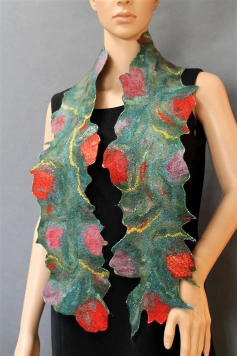 Multicolored Flowers Wearable Art Scarf Handmade Felted Scarf Etsy