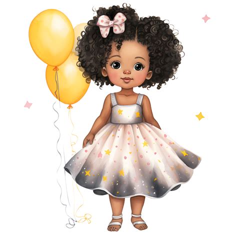 Cute Birthday Baby Girl African American Watercolor Clipart ...