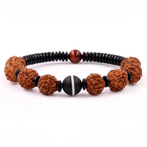 Ethnic Natural Rudraksha Bodhi With Red Tiger Eye Beads Bracelet Unisex