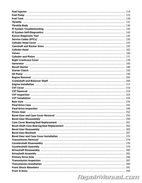 Kymco Mxu I Euro Atv Printed Service Manual