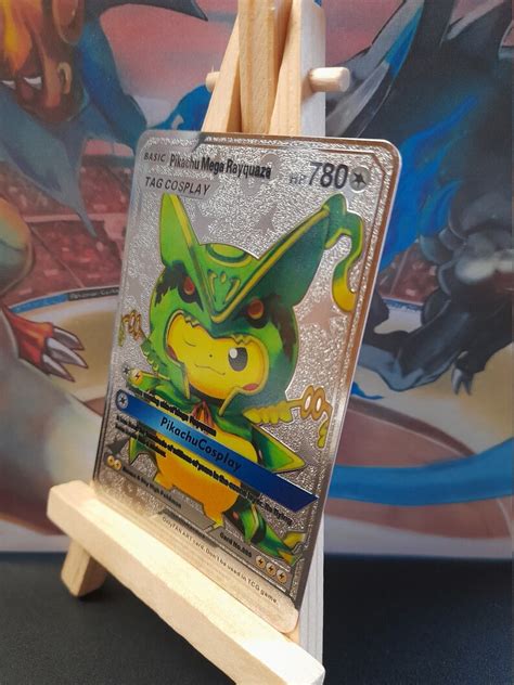 Pokémon Pikachu Mega Rayquaza Card 006 Metal Card Plata Ang Etsy México