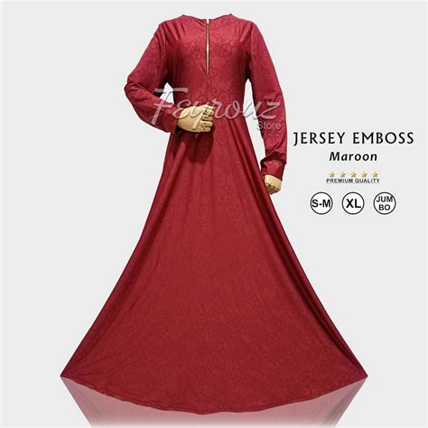 Jual Gamis Dress Jersey Motif Emboss Relief Merah Maroon Marun Size M