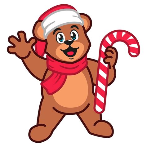 Premium Vector A Cute Teddy Bear Wearing A Christmas Hat And Scarf