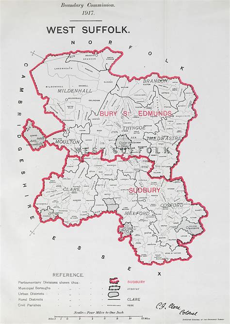 West Suffolk Parliamentary County Boundary Commission Close 1917 Old Map