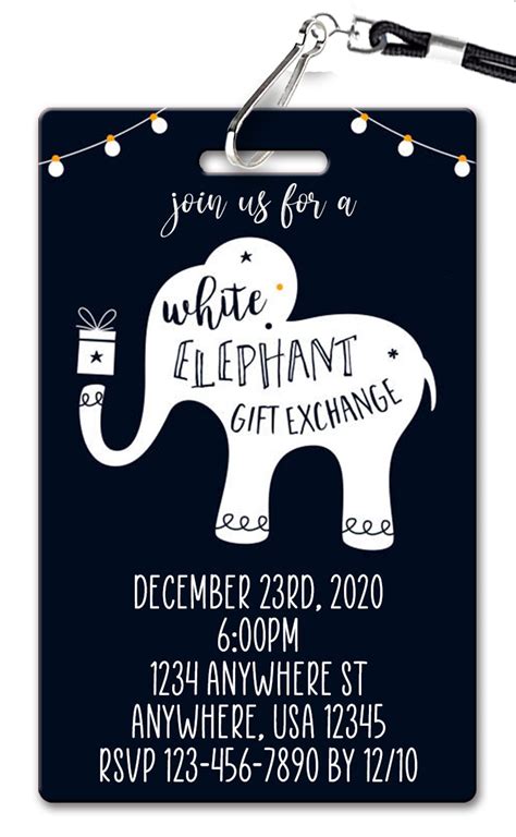 White Elephant Party Invitations - PVC Invites - VIP Birthday Invitations