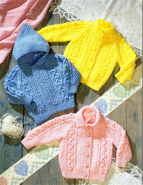 Baby Childrens Aran Cardigan Knitting Pattern Pdf Baby Cable Etsy Uk