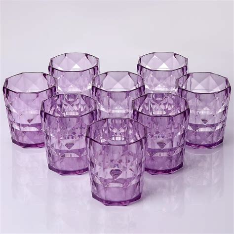 Smaodsgn 8 Pcs Purple Shatterproof Drinking Glasses 14oz Lowball