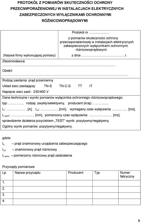 Protok Sprawdze Odbiorczych Okresowych Instalacji Elektrycznych