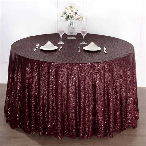 108 Burgundy Premium Sequin Round Tablecloth Tableclothsfactory