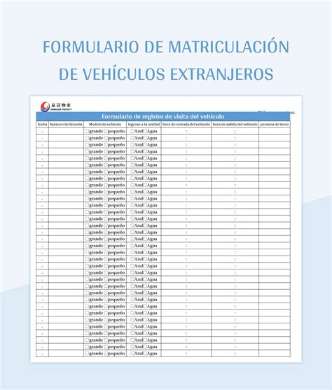 Plantilla de Excel Formulario De Matriculación De Vehículos Extranjeros