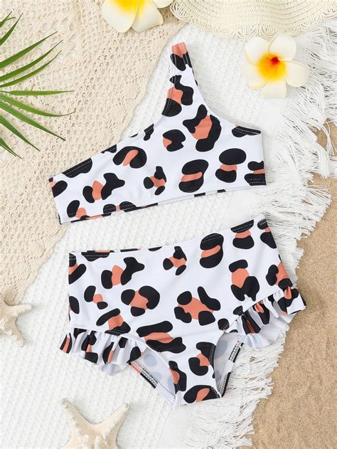 Girls Leopard One Shoulder Bikini Swimsuit Artofit