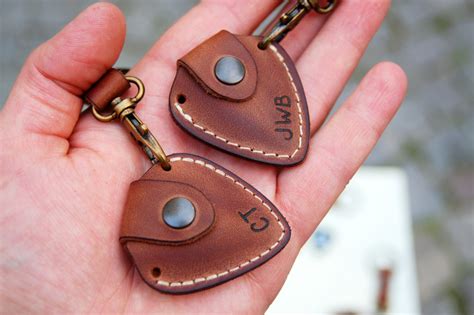 Leather Guitar Pick Holder With Initials Include Keychain Etsy